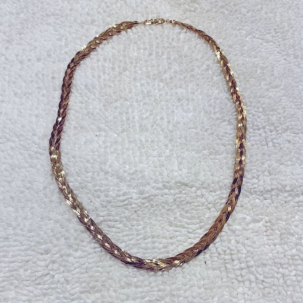 Vintage Napier Necklace - Braided Herringbone 28” Gold